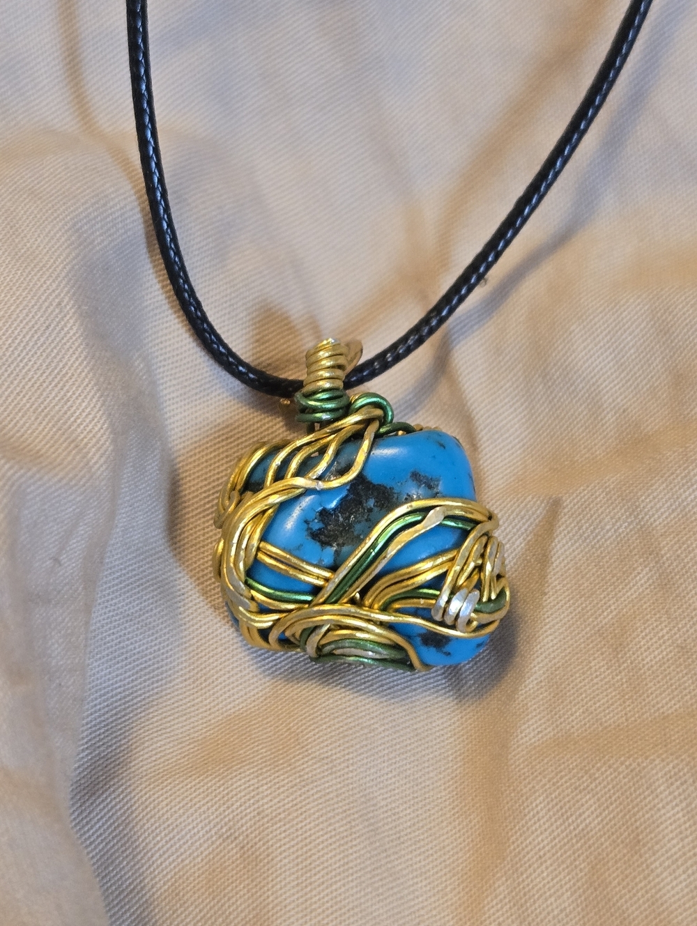Wire Wrapped Genuine Turquoise Nugget Necklace